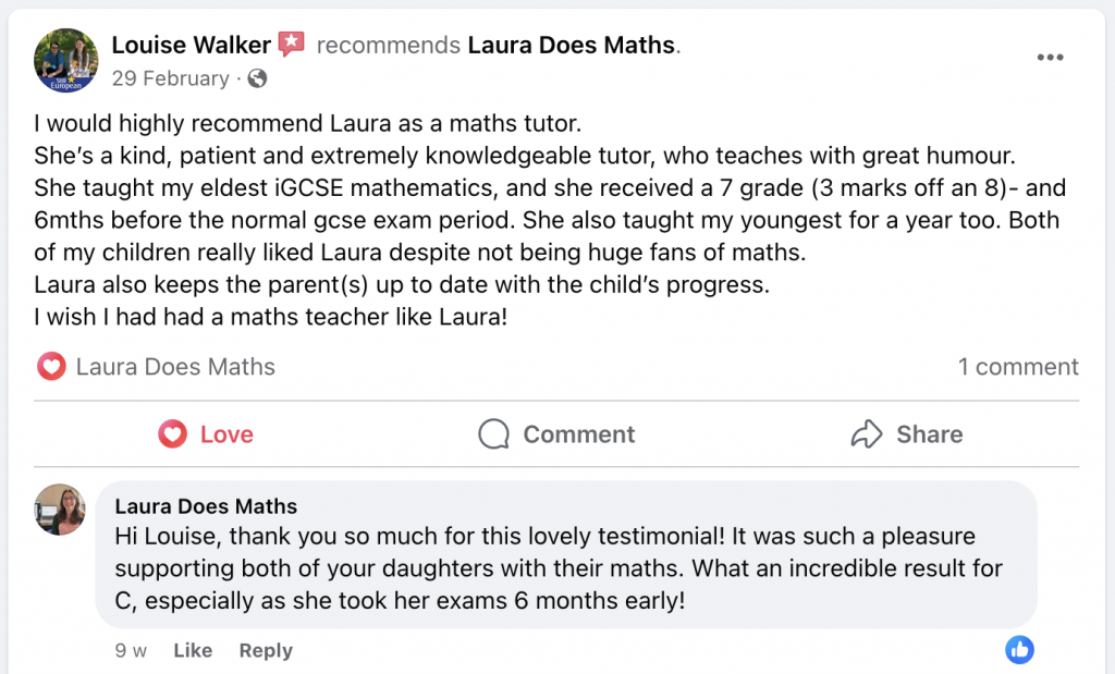 Five Star Review from Louise Walker whos daughters were supported 1:1 during year 11 and year 9.