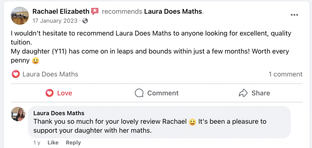 Review from Rachel who's daughter attended Year 11 Group Lessons