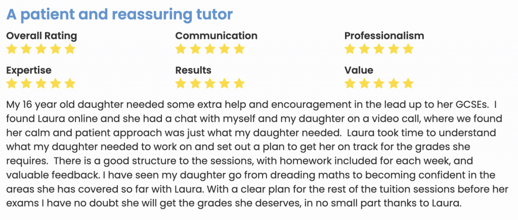 Five Star Review from CW who's home educated daughter has been studying 1:1.